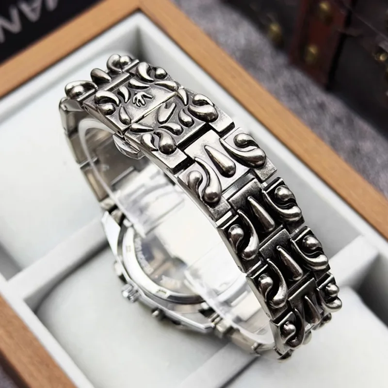 Claw Flame Design Quartz Watch Retro Y2K Alabaster-Style Numberless Alloy Bracelet Timepiece