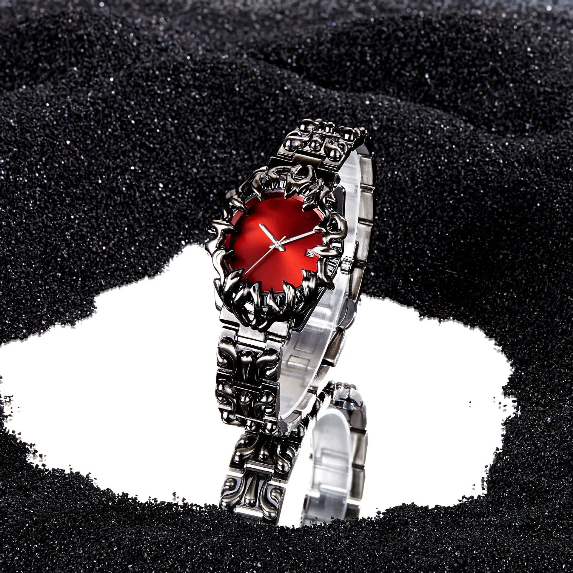 Claw Flame Design Quartz Watch Retro Y2K Alabaster-Style Numberless Alloy Bracelet Timepiece