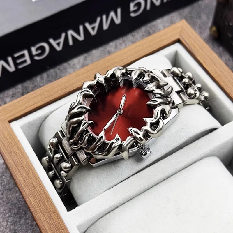 Claw Flame Design Quartz Watch Retro Y2K Alabaster-Style Numberless Alloy Bracelet Timepiece