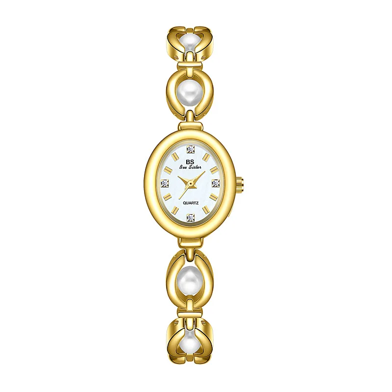 Elegant Pearl Bracelet Women’s Watch – Crystal Dial & Waterproof Design Women's Watches Color: Gold 