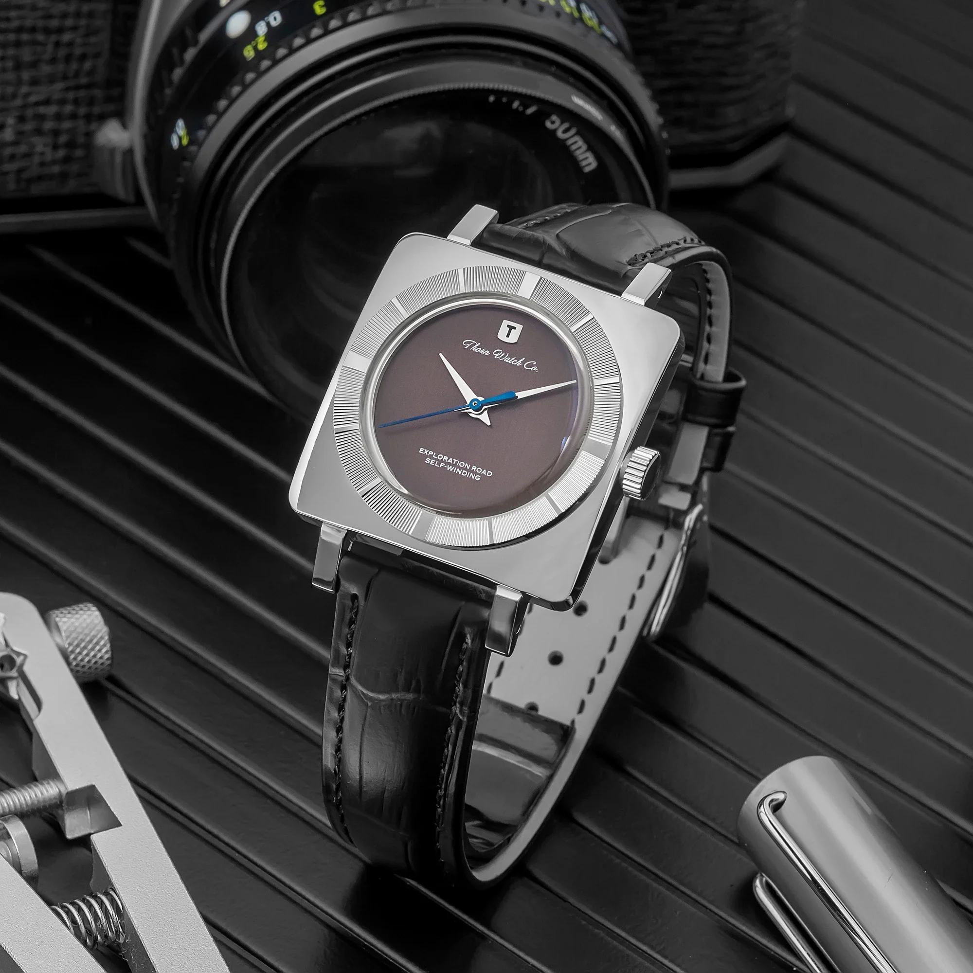 Thorn T016 Retro Watch – PT5000 Movement, 316L Stainless Steel, Domed Sapphire Crystal Watches For Men Color : Black 