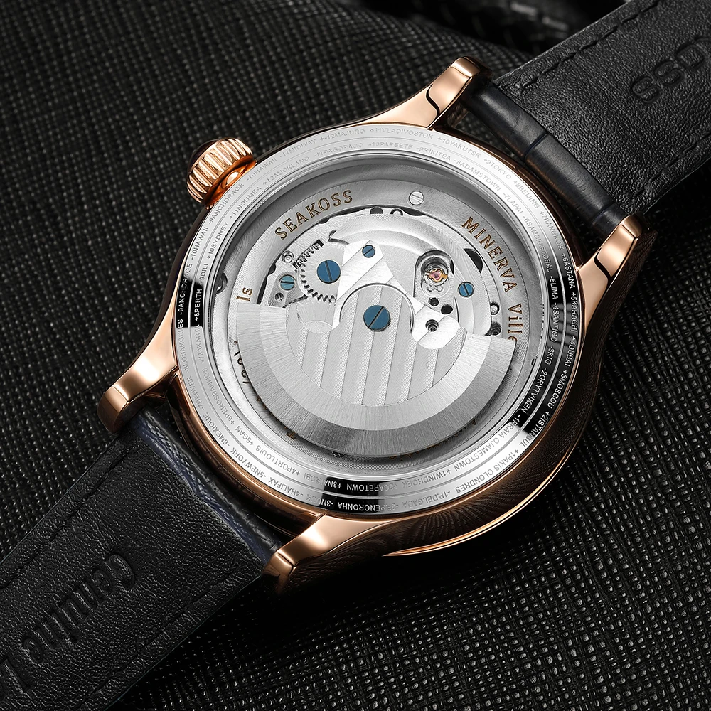 SEAKOSS Dual Earth Rotating Mechanical Watch – 24-Hour Automatic Tourbillon Watches For Men Color : five with box|two with box|one with box|four with box|three with box 