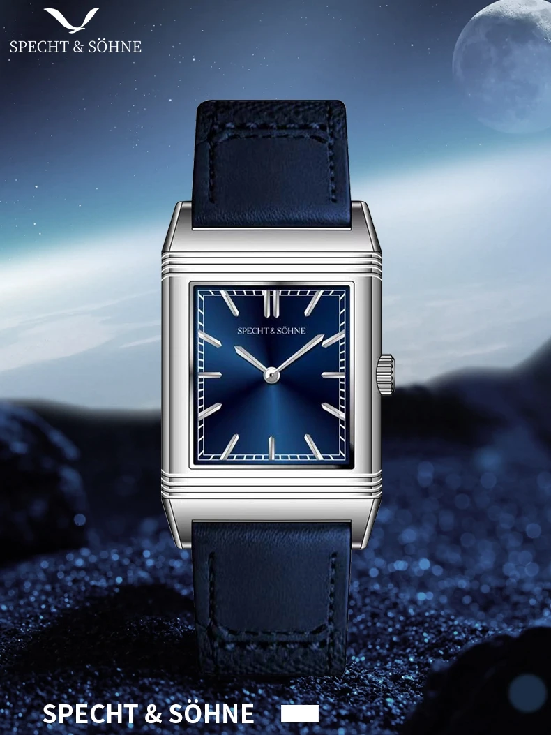 Specht & Söhne Reversible Square Watch – Ronda 751 Quartz, Sapphire Crystal, Leather Strap, 50M Water Resistant Specht & Sohne Watches Women's Watches Color : Blue|Black|Lvory 