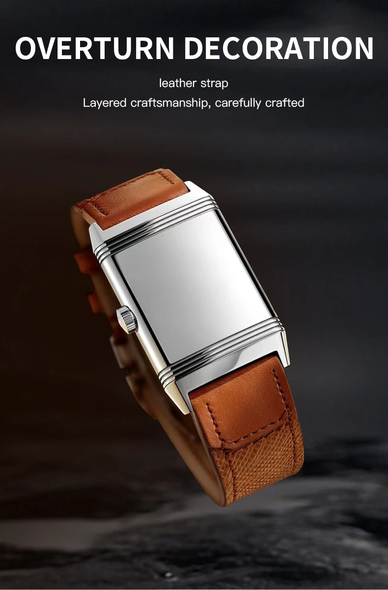 Specht & Söhne Reversible Square Watch – Ronda 751 Quartz, Sapphire Crystal, Leather Strap, 50M Water Resistant Specht & Sohne Watches Women's Watches Color : Blue|Black|Lvory 