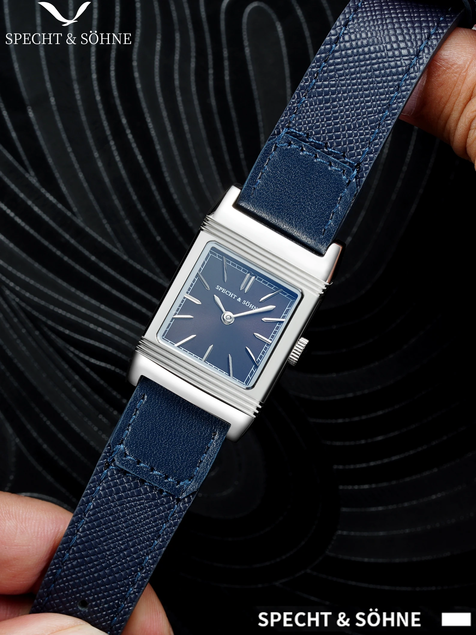 Specht & Söhne Reversible Square Watch – Ronda 751 Quartz, Sapphire Crystal, Leather Strap, 50M Water Resistant Specht & Sohne Watches Women's Watches Color : Blue|Black|Lvory 