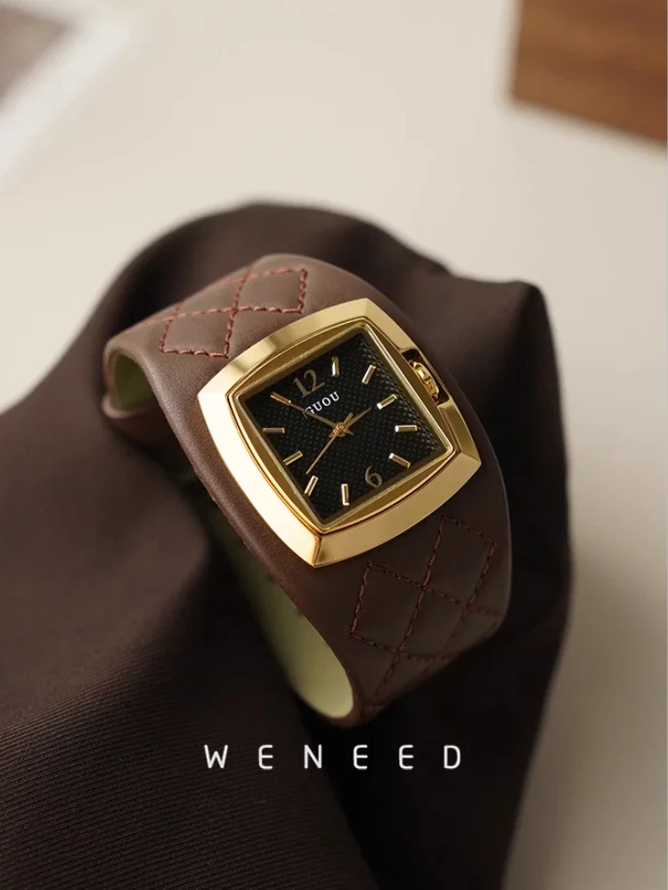 2025 Quilted Leather Square Dial Women's Watch Women's Watches Color : black|brown|grey 