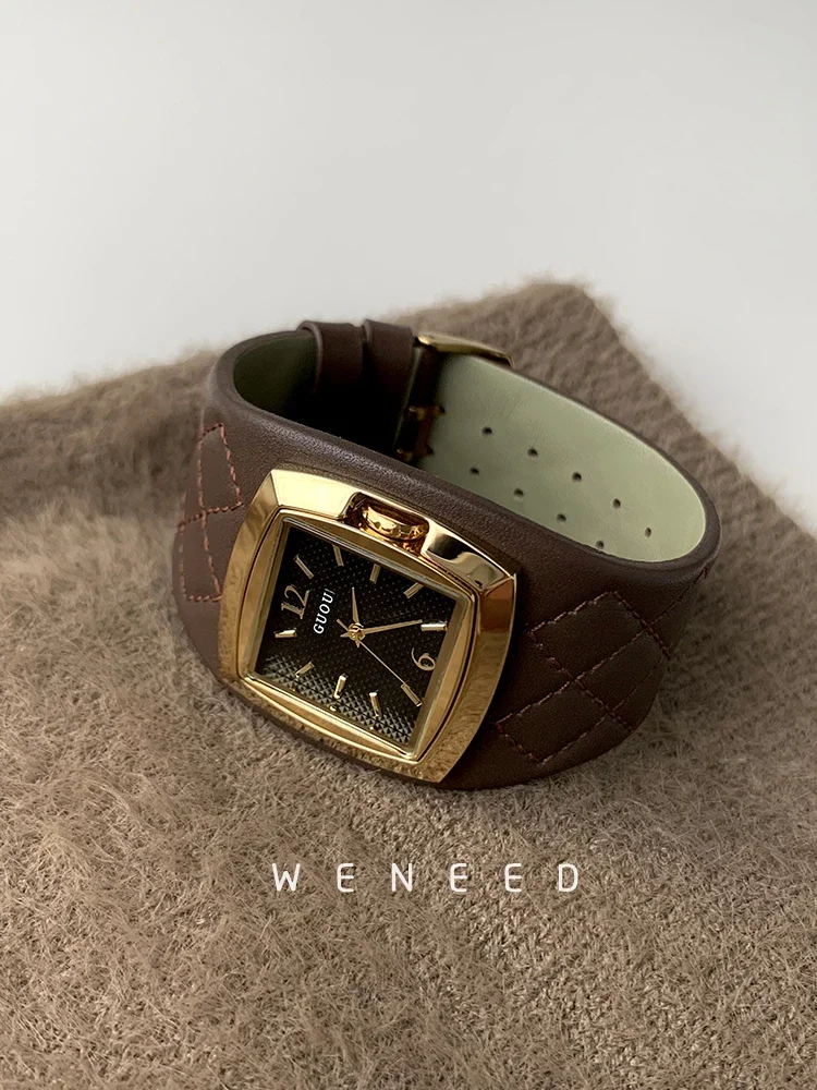 2025 Quilted Leather Square Dial Women's Watch Women's Watches Color : black|brown|grey 