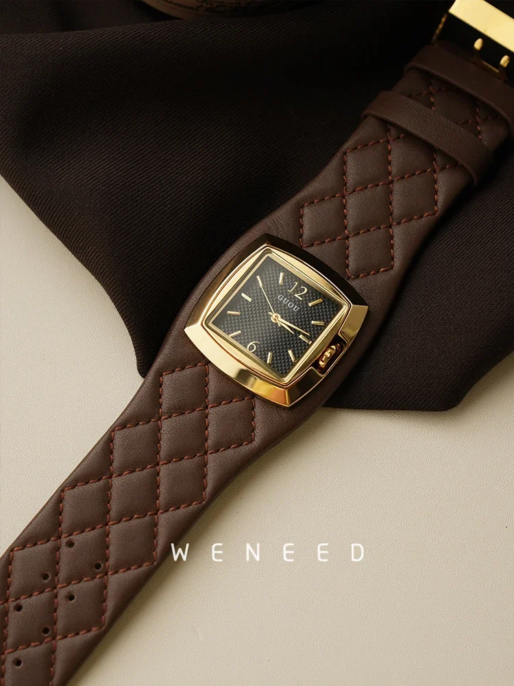 2025 Quilted Leather Square Dial Women's Watch Women's Watches Color : black|brown|grey 