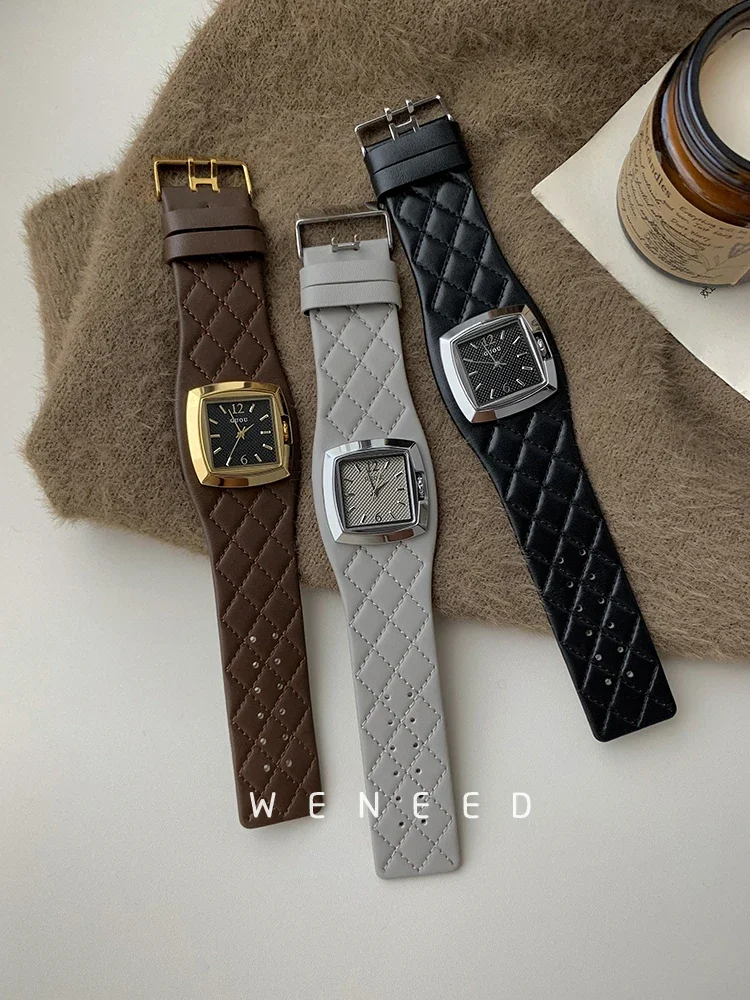 2025 Quilted Leather Square Dial Women's Watch Women's Watches Color : black|brown|grey 