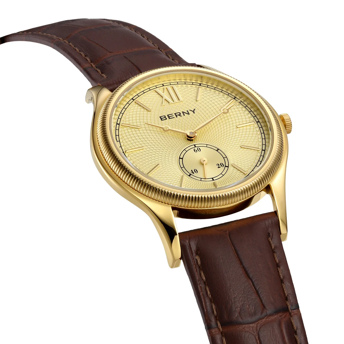 BERNY 2945M Men’s Quartz Dress Watch – Ultra-Thin 7.5mm Gold Case, Miyota 1L45, Leather Strap, 38mm Berny Watches Color : 2945M-GRN|2945M-A|2945M-LB|2945M-BRN|2945M-YE|2945M-B|2945M-C 