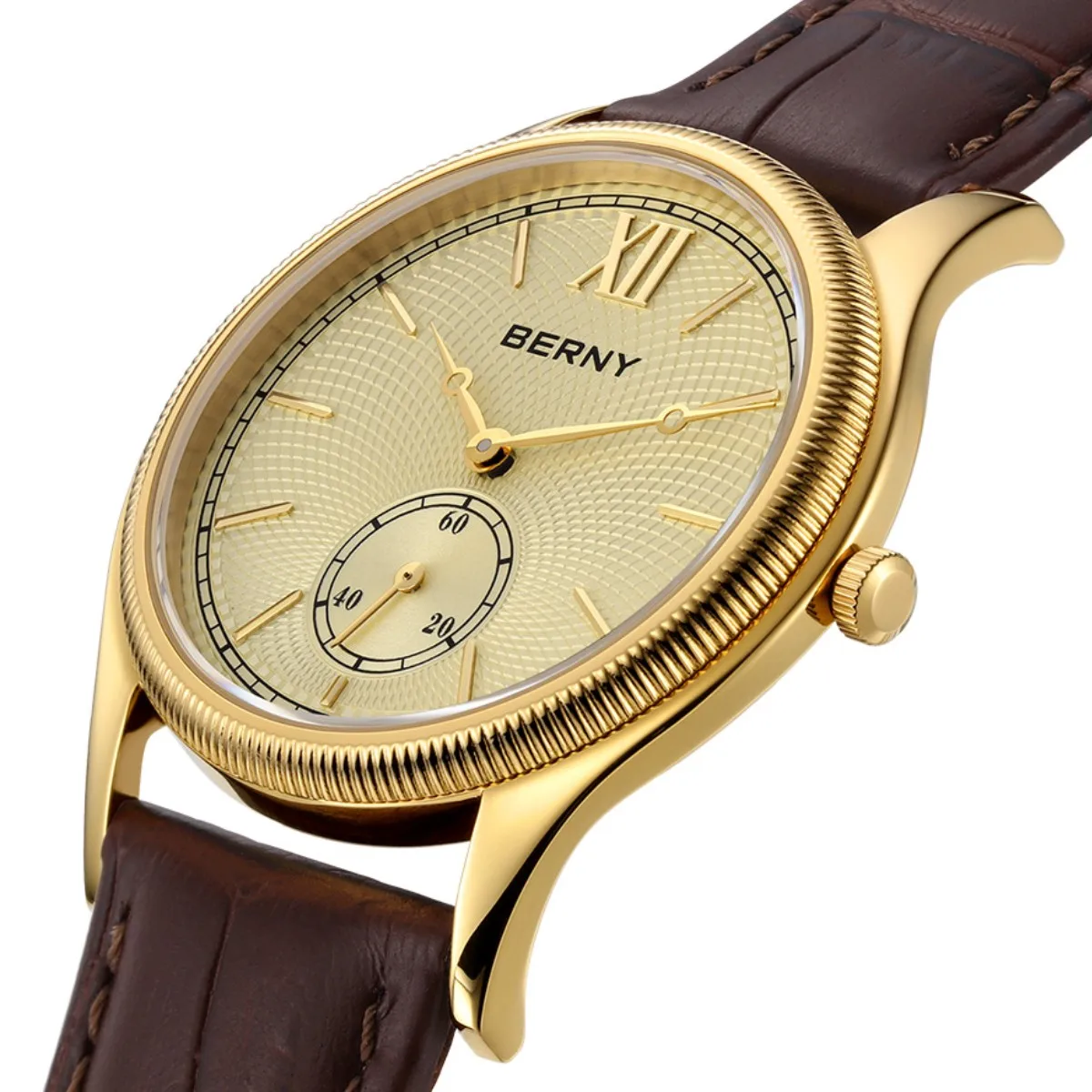 BERNY 2945M Men’s Quartz Dress Watch – Ultra-Thin 7.5mm Gold Case, Miyota 1L45, Leather Strap, 38mm Berny Watches Color : 2945M-GRN|2945M-A|2945M-LB|2945M-BRN|2945M-YE|2945M-B|2945M-C 