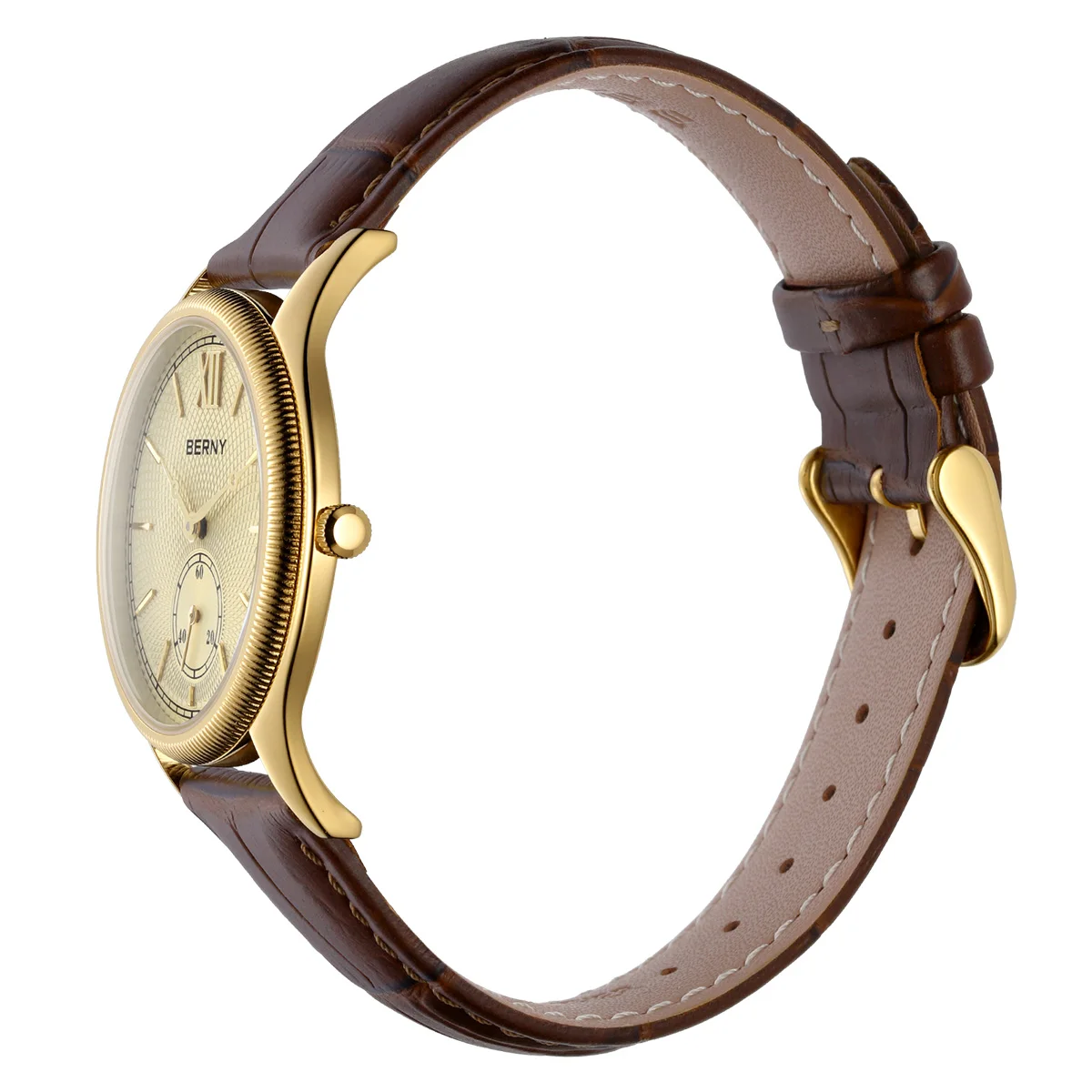 BERNY 2945M Men’s Quartz Dress Watch – Ultra-Thin 7.5mm Gold Case, Miyota 1L45, Leather Strap, 38mm Berny Watches Color : 2945M-GRN|2945M-A|2945M-LB|2945M-BRN|2945M-YE|2945M-B|2945M-C 