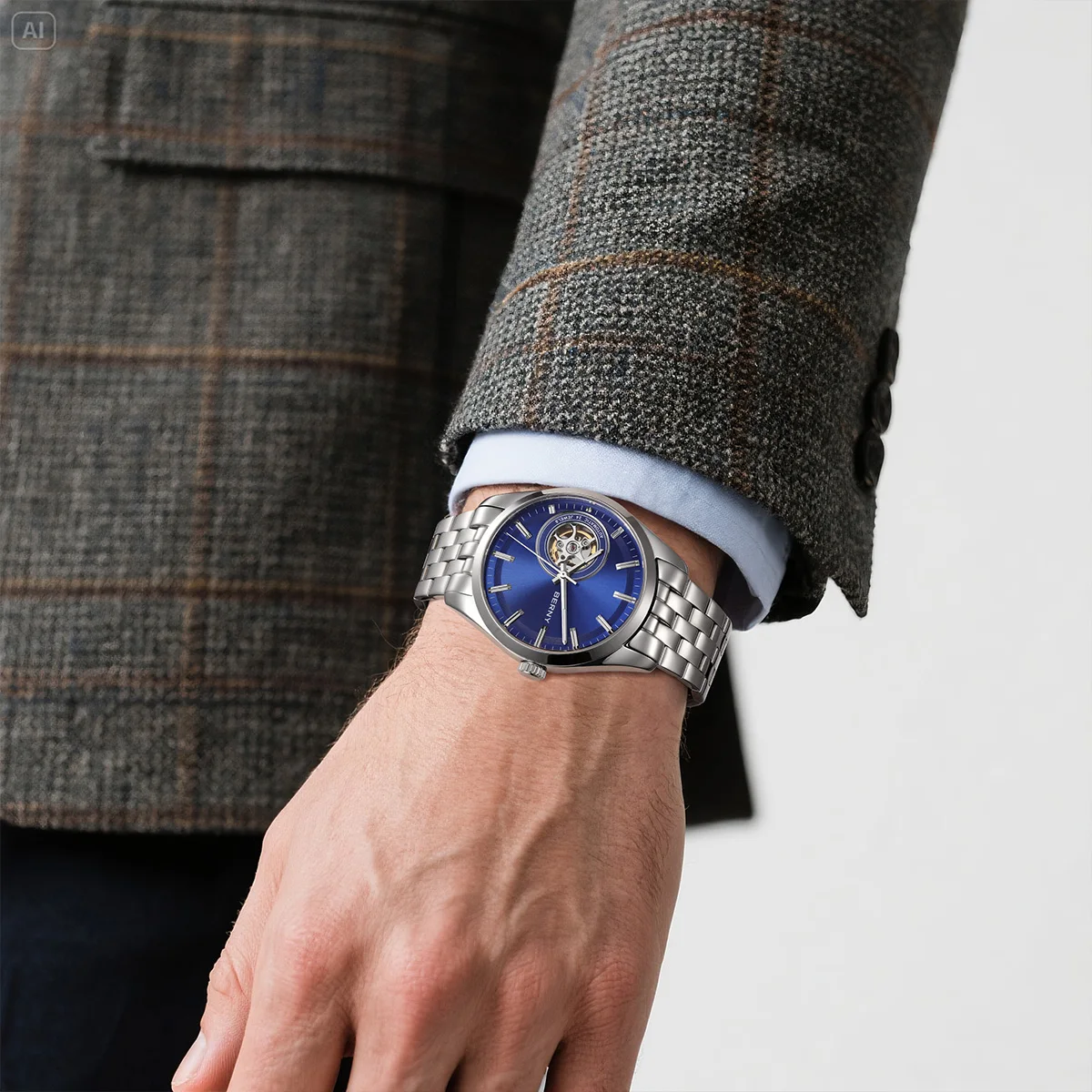 BERNY AM179M Men's Automatic Skeleton Watch – NH38 Movement, Stainless Steel, Sapphire Glass, 38.5mm Berny Watches Color : AM179M-GRN|AM179M-A|AM179M-LB|AM179M-YB|AM179M-YE|AM179M-B|AM179M-C 