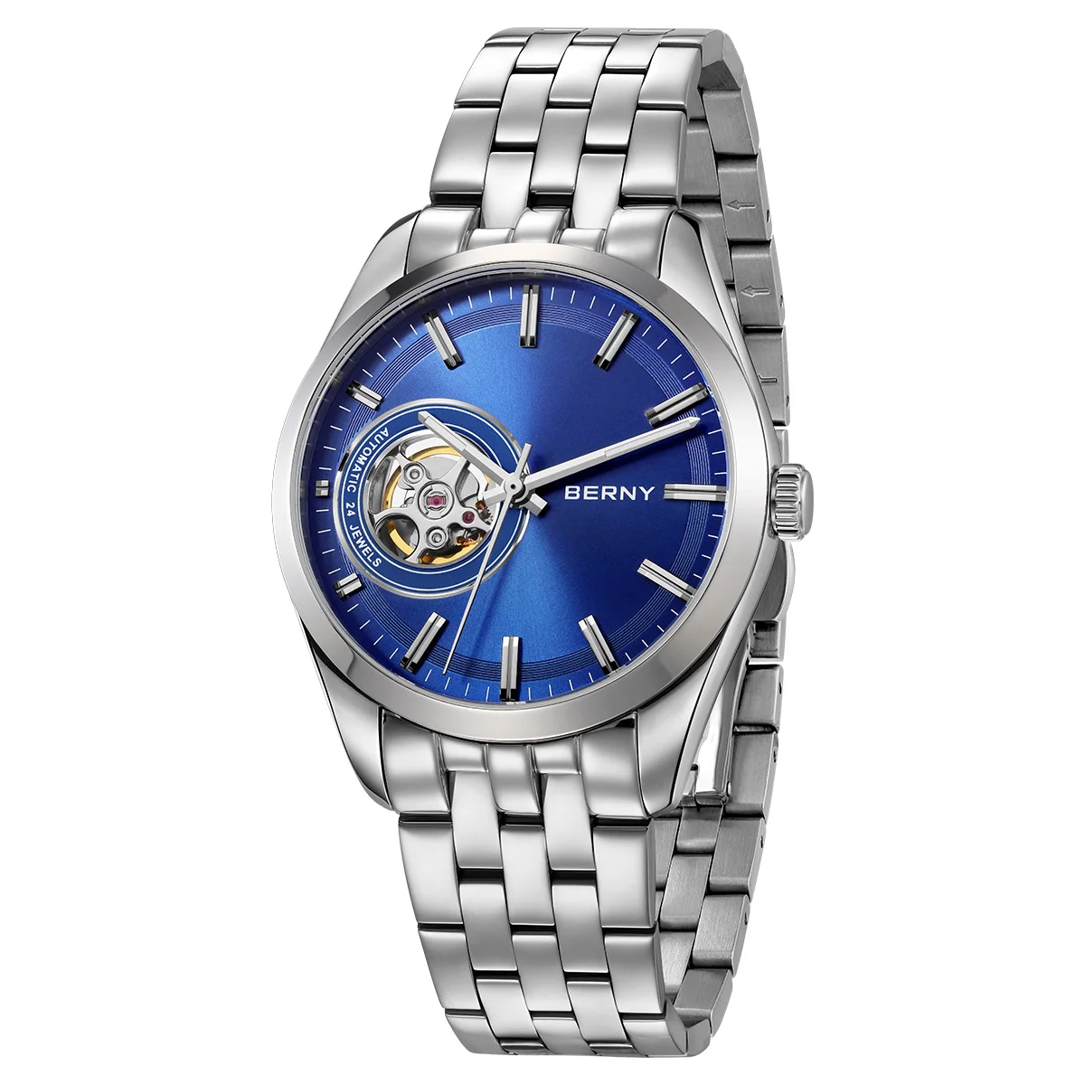 BERNY AM179M Men's Automatic Skeleton Watch – NH38 Movement, Stainless Steel, Sapphire Glass, 38.5mm Berny Watches Color : AM179M-GRN|AM179M-A|AM179M-LB|AM179M-YB|AM179M-YE|AM179M-B|AM179M-C 