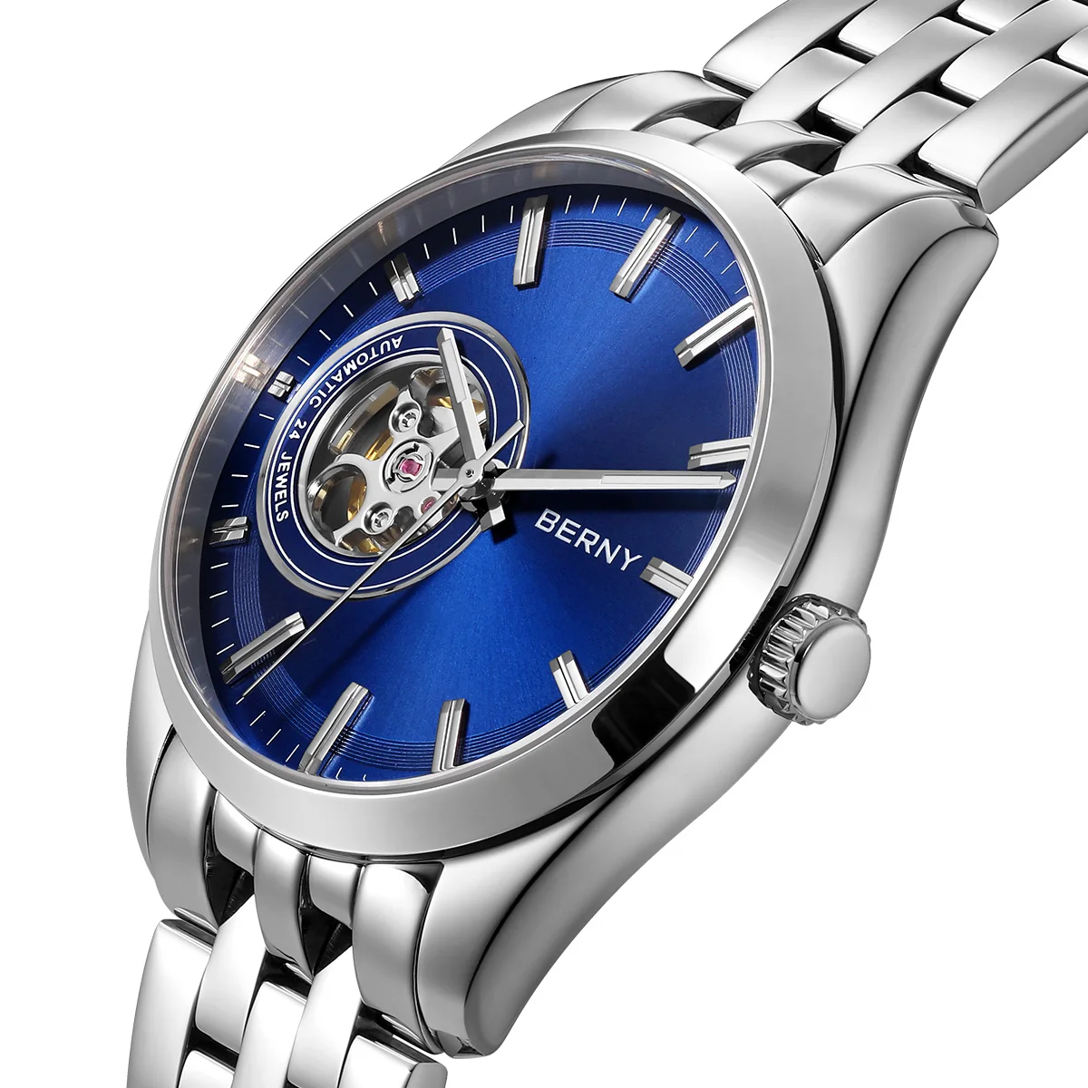 BERNY AM179M Men's Automatic Skeleton Watch – NH38 Movement, Stainless Steel, Sapphire Glass, 38.5mm Berny Watches Color : AM179M-GRN|AM179M-A|AM179M-LB|AM179M-YB|AM179M-YE|AM179M-B|AM179M-C 