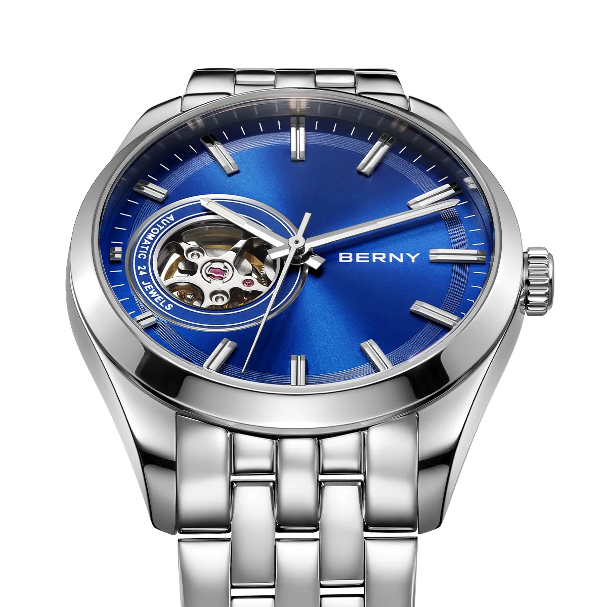 BERNY AM179M Men's Automatic Skeleton Watch – NH38 Movement, Stainless Steel, Sapphire Glass, 38.5mm Berny Watches Color : AM179M-GRN|AM179M-A|AM179M-LB|AM179M-YB|AM179M-YE|AM179M-B|AM179M-C 
