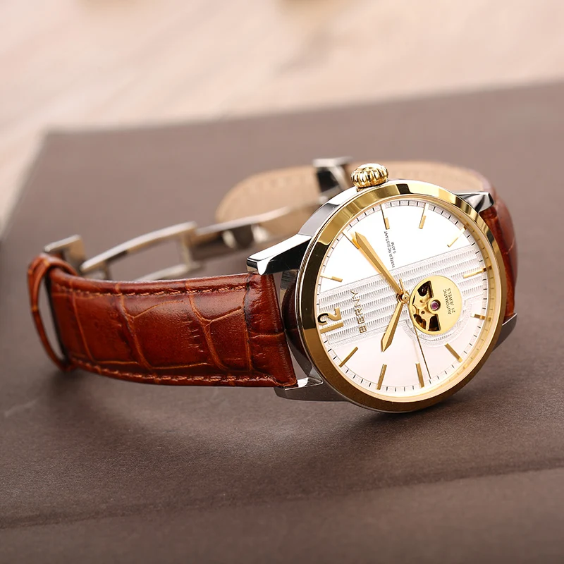 BERNY AM093M Skeleton Automatic Watch – 40mm, Sapphire Glass, 21 Jewels, Leather Strap, 5ATM Berny Watches Color : AM093M-SY-BN|AM093M-SY-YE|AM093M-SY-B 