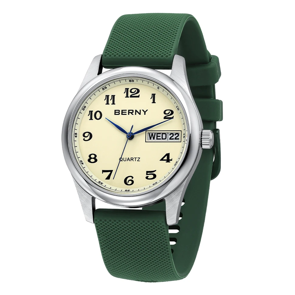 BERNY Men’s Automatic Stainless Steel Watch with Sapphire Crystal and Day-Date Display Berny Watches Color : 2685MSC-YE 