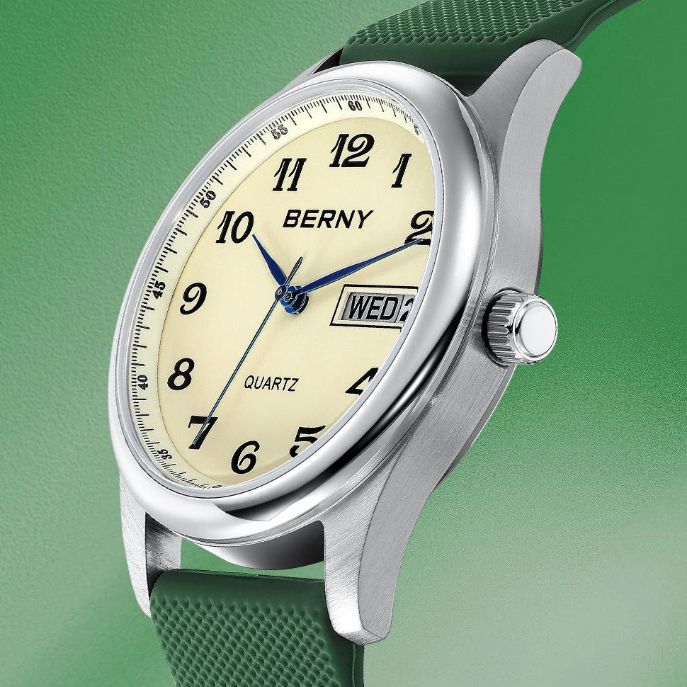 BERNY Men’s Automatic Stainless Steel Watch with Sapphire Crystal and Day-Date Display Berny Watches Color : 2685MSC-YE 