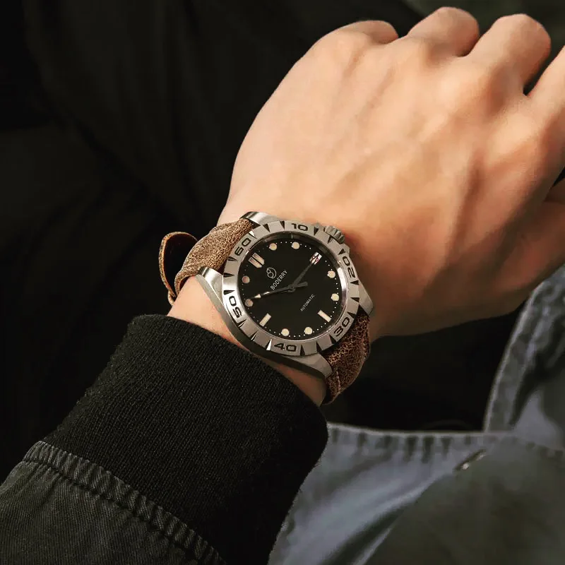 Boderry Urban Titanium Date Watch – Lightweight Mechanical Luxury Watches For Men Color : Green Brown|Blue Brown|Black Brown|White Brown 