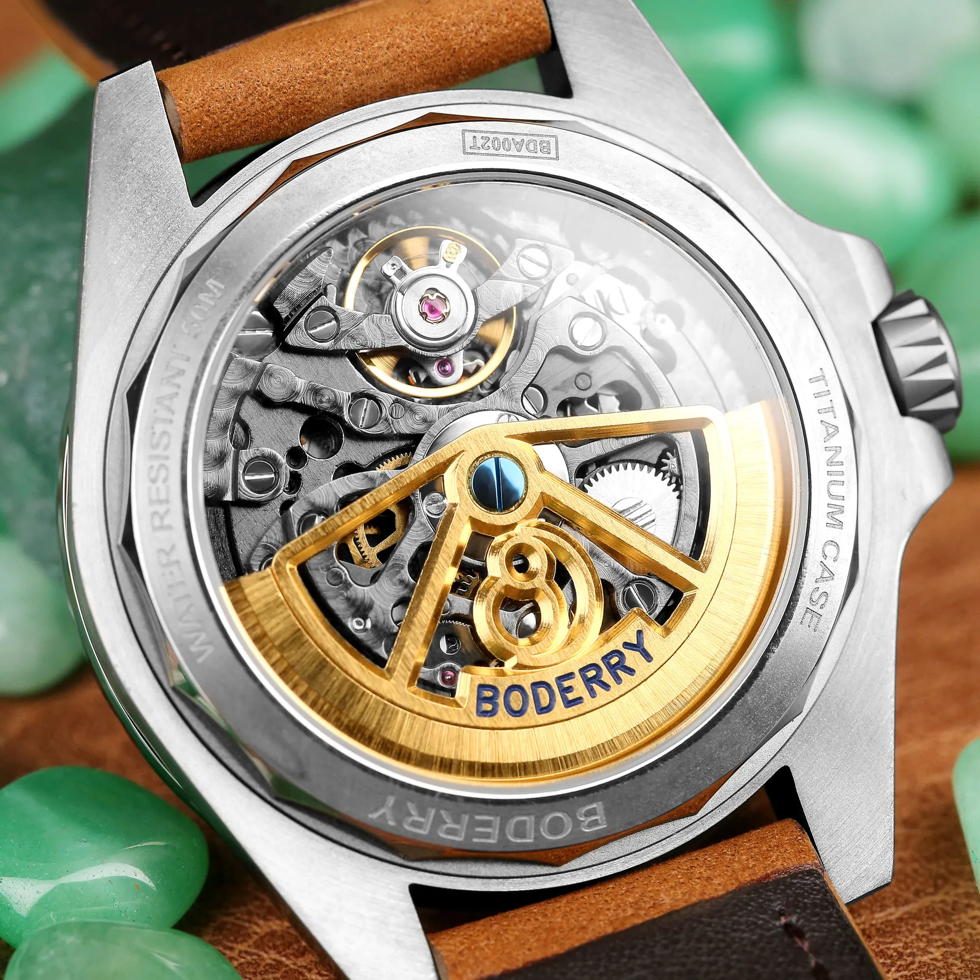 Boderry Urban Titanium Date Watch – Lightweight Mechanical Luxury Watches For Men Color : Green Brown|Blue Brown|Black Brown|White Brown 