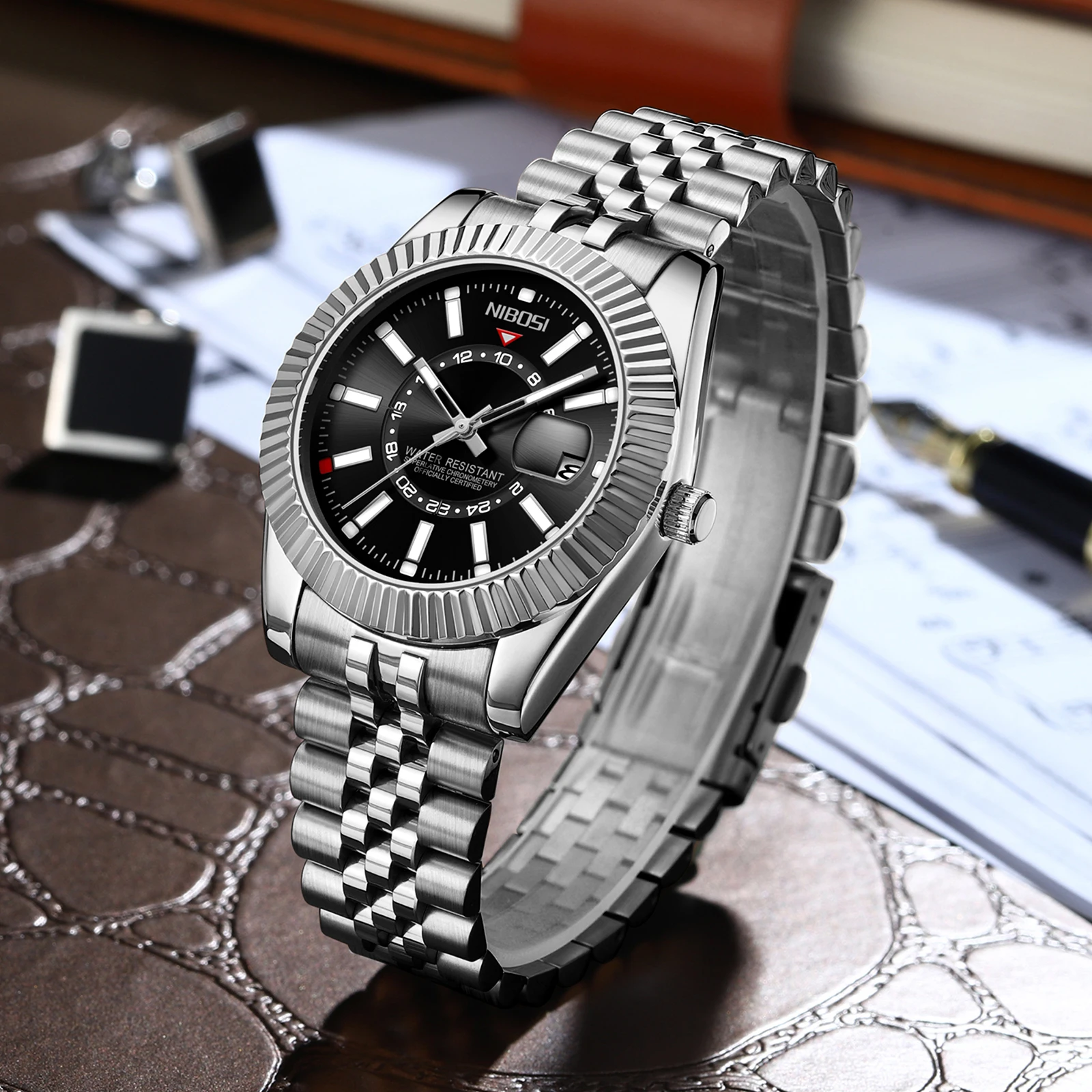 NIBOSI NI2638 Men's Quartz Watch – Stainless Steel, Calendar, Luminous, 3ATM Nibosi Color : 2|1|8|7|4|3|6|5 