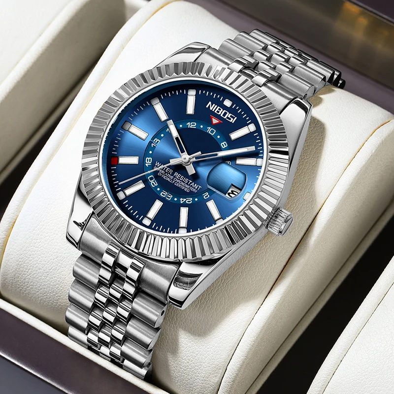 NIBOSI NI2638 Men's Quartz Watch – Stainless Steel, Calendar, Luminous, 3ATM Nibosi Color : 2|1|8|7|4|3|6|5 