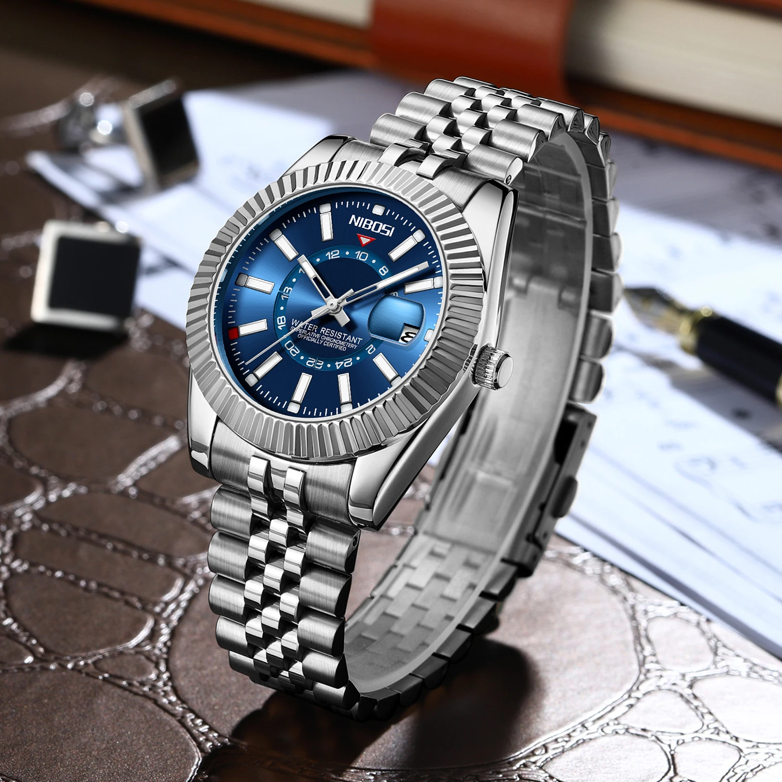 NIBOSI NI2638 Men's Quartz Watch – Stainless Steel, Calendar, Luminous, 3ATM Nibosi Color : 2|1|8|7|4|3|6|5 