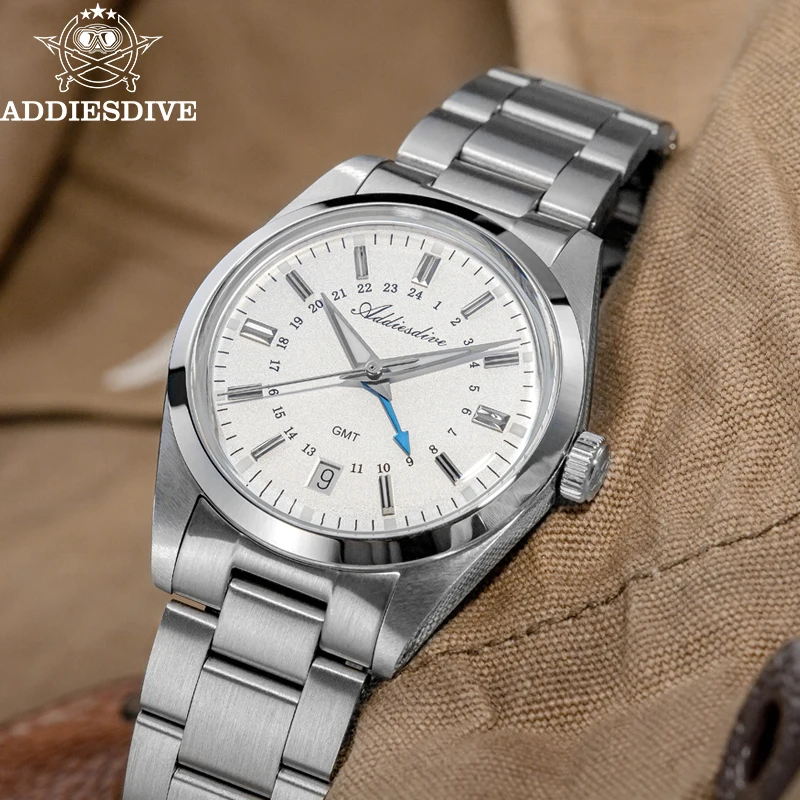 ADDIESDIVE AD2065 GMT Quartz Watch – Swiss Ronda 515-24H, 36mm, 316L Steel, 100M Waterproof Addiesdive watches Color : White|Beige 