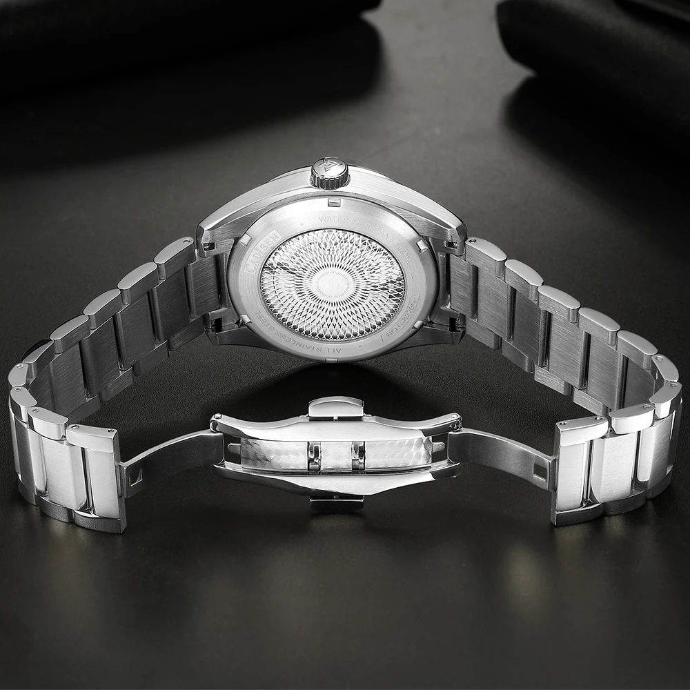 2025 CADISEN C8226M Automatic Men's Watch – NH35A Movement, Birch Dial, 100M Waterproof, Sapphire Crystal Cadisen Watches Color : SKY BLUE|White texture 