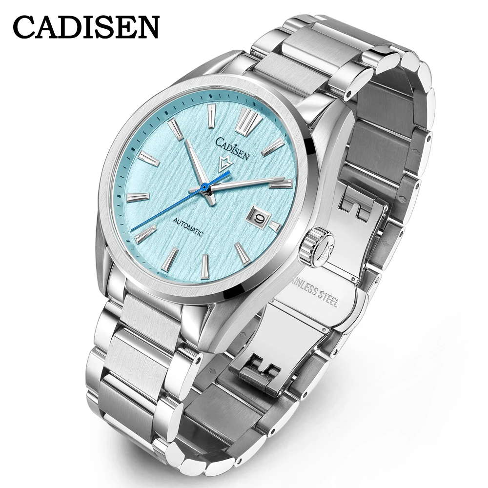 2025 CADISEN C8226M Automatic Men's Watch – NH35A Movement, Birch Dial, 100M Waterproof, Sapphire Crystal Cadisen Watches Color : SKY BLUE|White texture 
