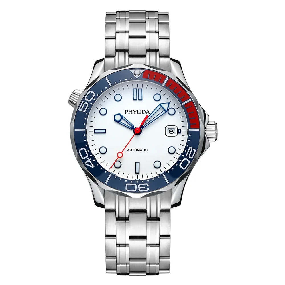 PHYLIDA Diver 300M Automatic Watch – White Dial, Pepsi Bezel, Miyota 8215, Sapphire Crystal Phylida Watches Color : Sterile|Branded 