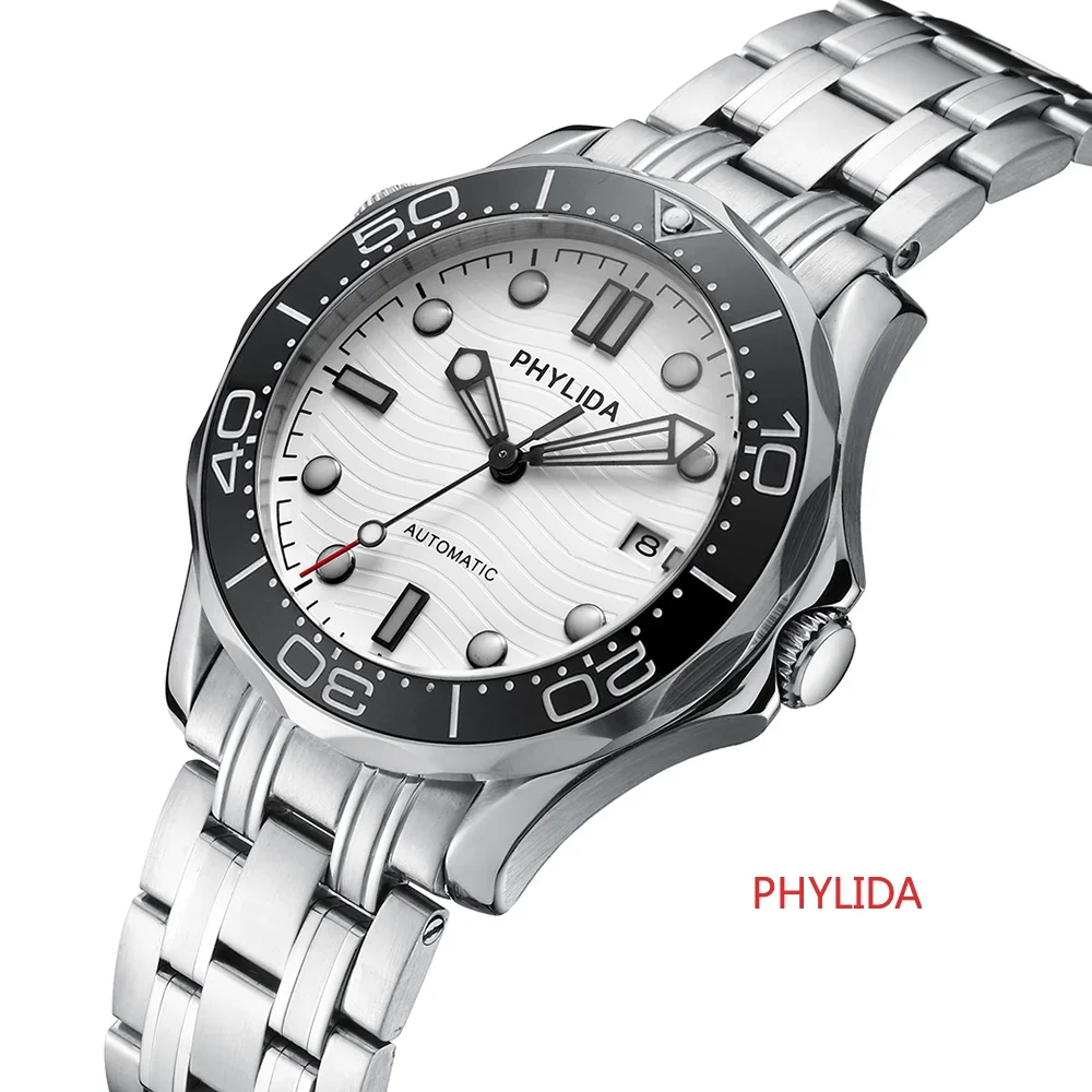 PHYLIDA SE-11 41mm Automatic Dive Watch – White Dial, Black Ceramic Bezel, Miyota 8215, Sapphire, 200M Phylida Watches Color : Sterile|Branded 