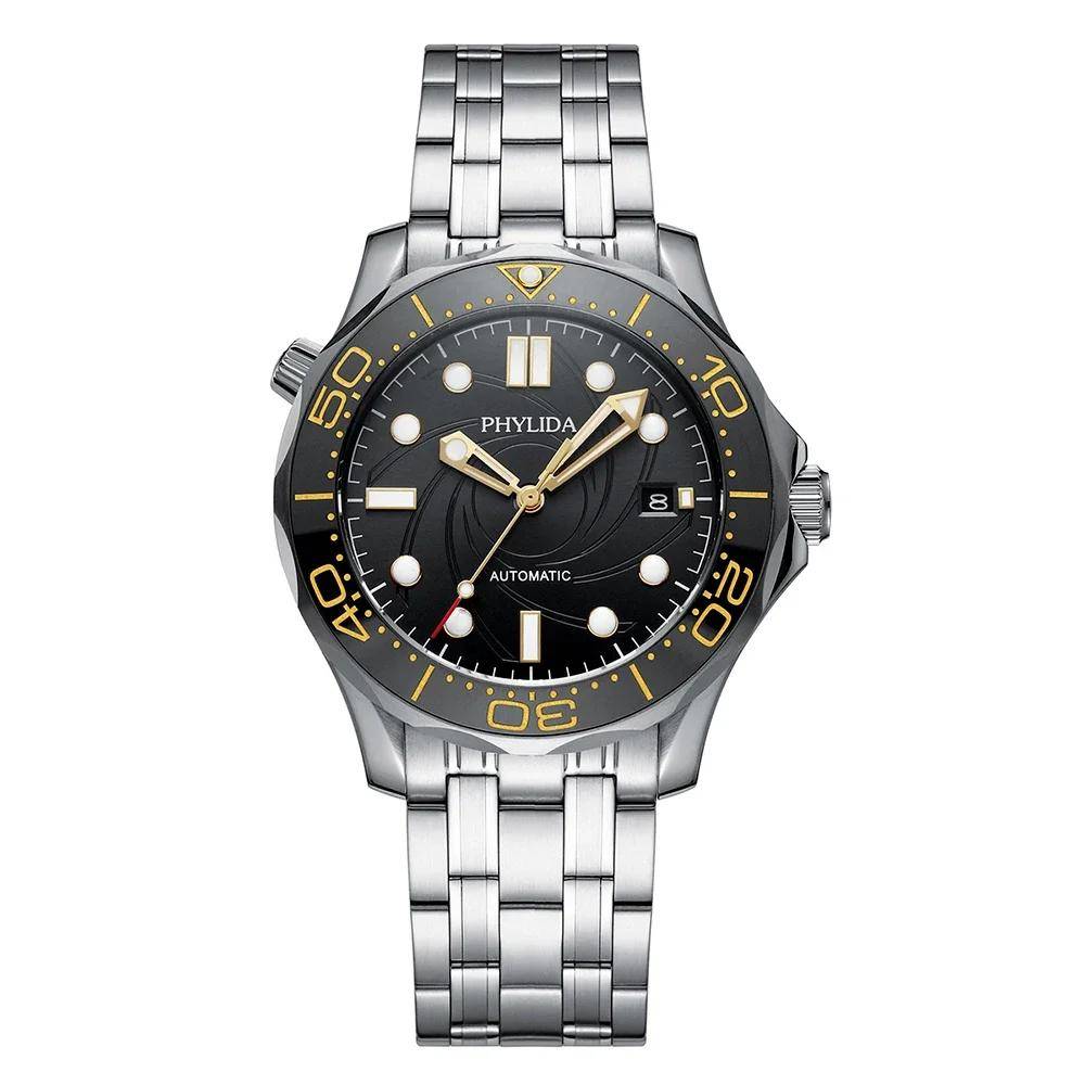 PHYLIDA 200M Black Diver Watch – Bond Style, Miyota Automatic
