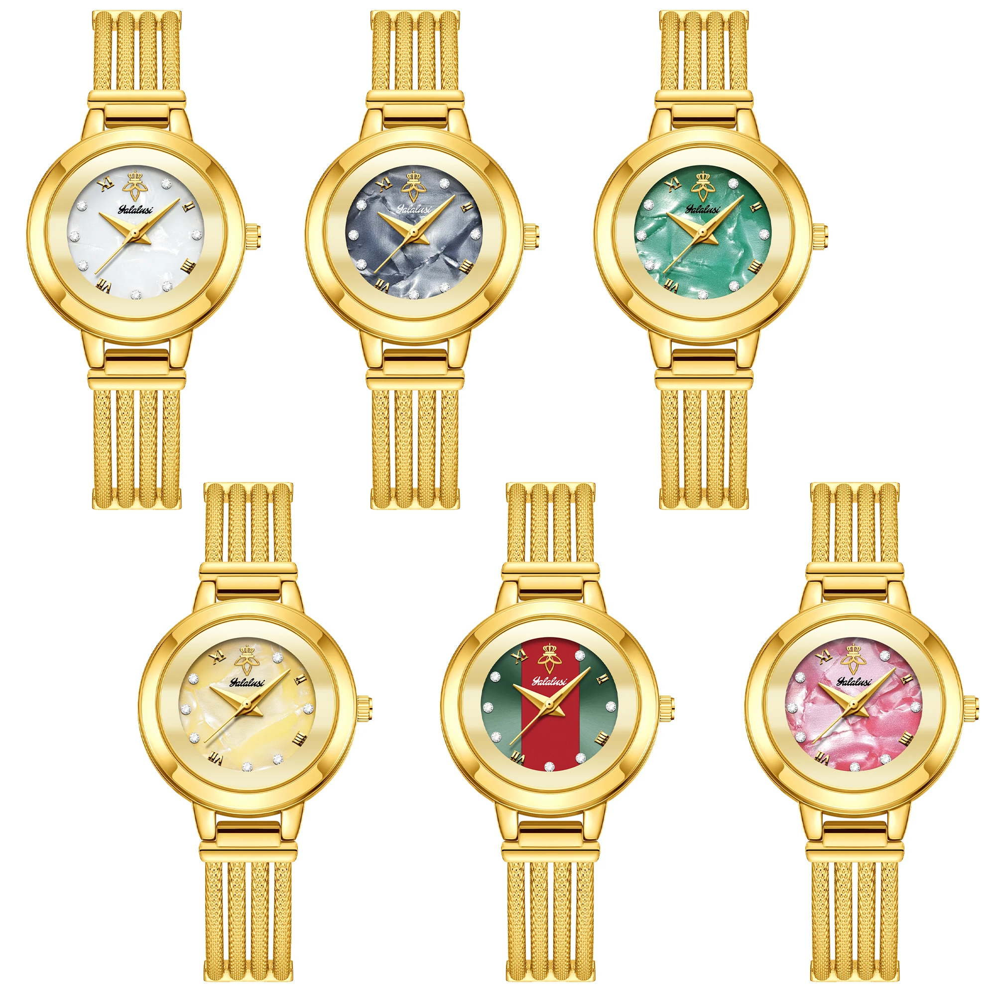 YaLaLuSi Brand Fashion Hot Ladies Quartz Watch Rhinestone Analog Scale Luxury Gold Watch Skeleton Wristband Gift Boxed