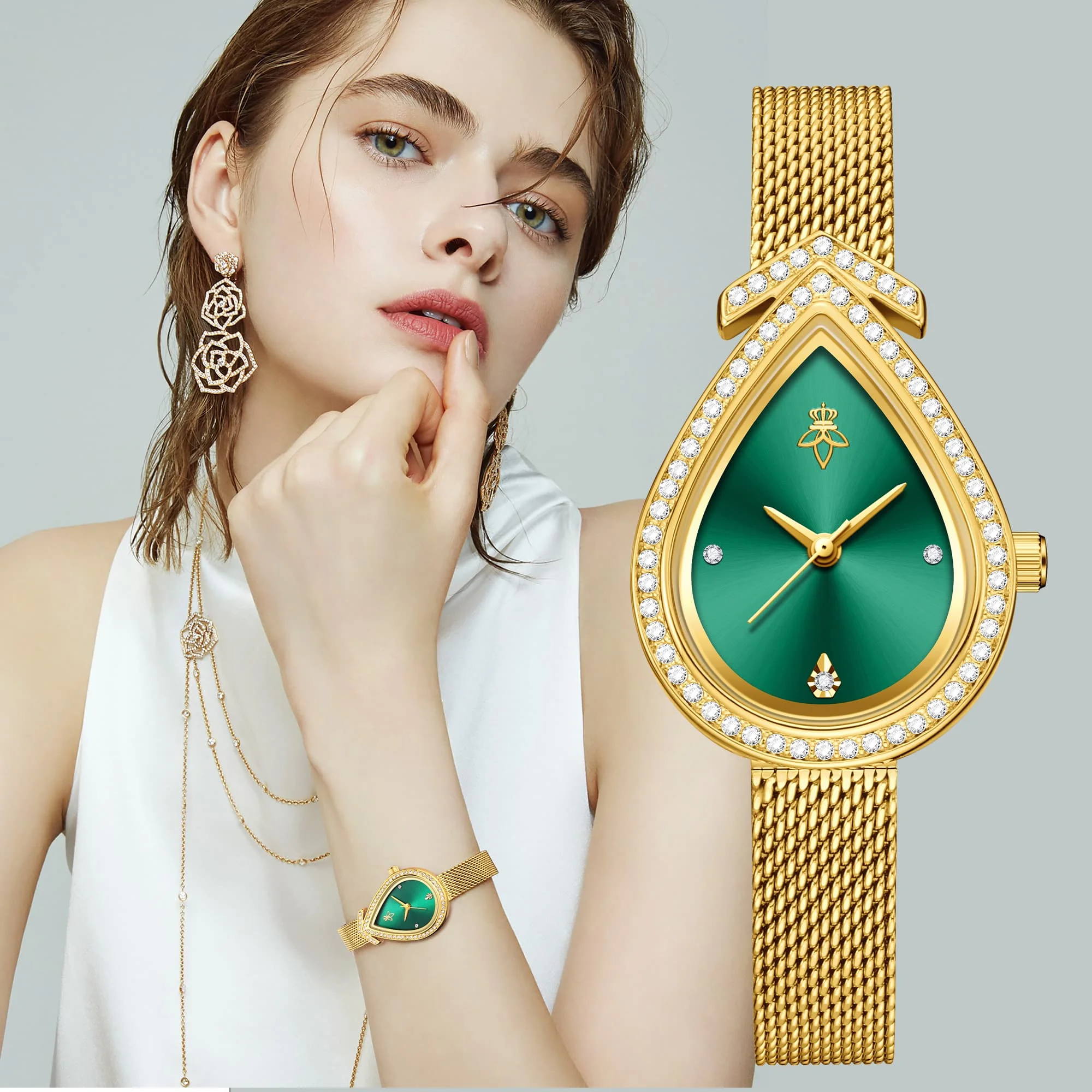 YaLaLuSi Brand Retro Women's Quartz Watch Personalized Design Gold Rhinestone Decoration Watch Temperament Elegant Ladies Gift