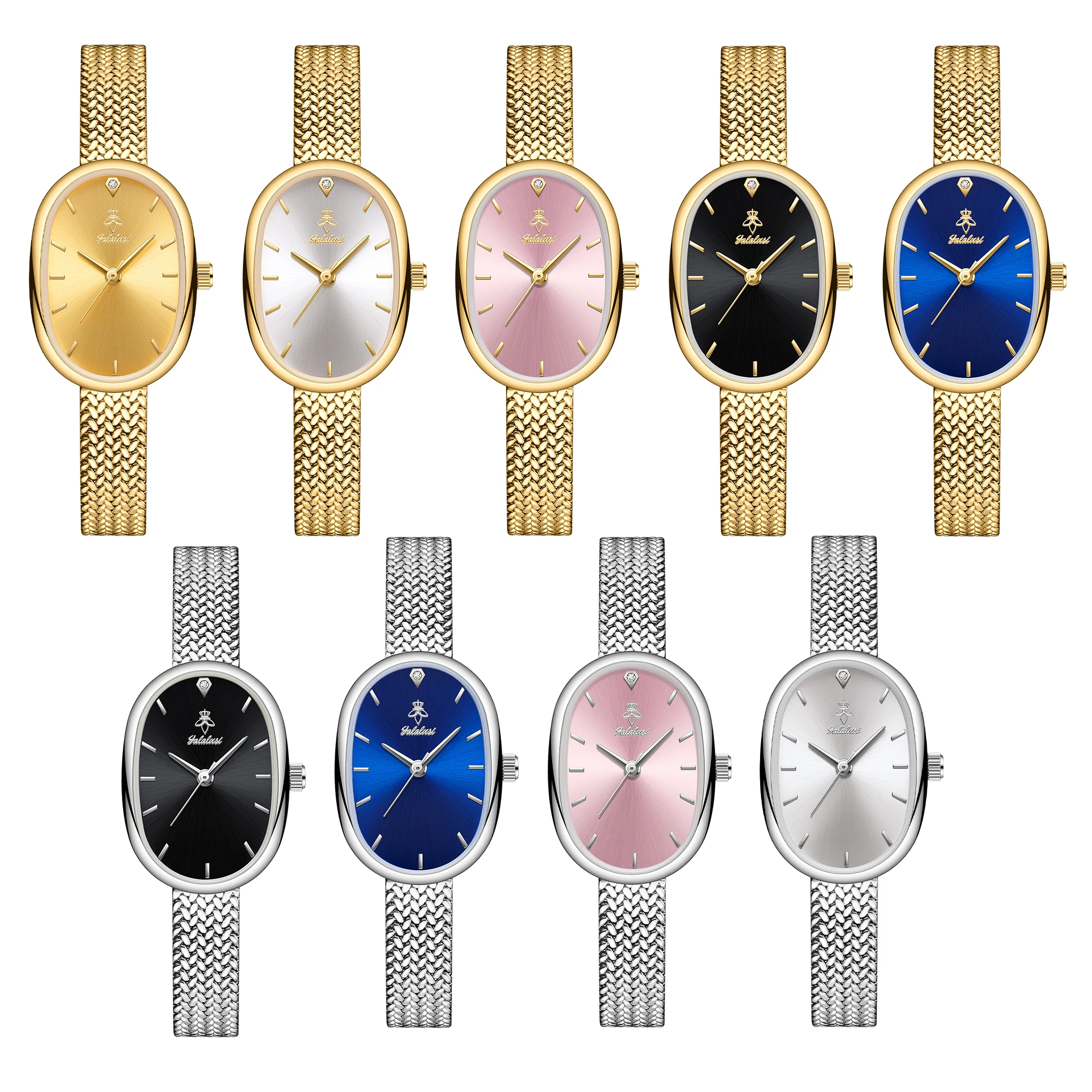 YaLaLuSi Brand Fashion Women's Quartz Watch Slim Metal Woven Strap Women's Watches Niche Trend Watches Gift Set