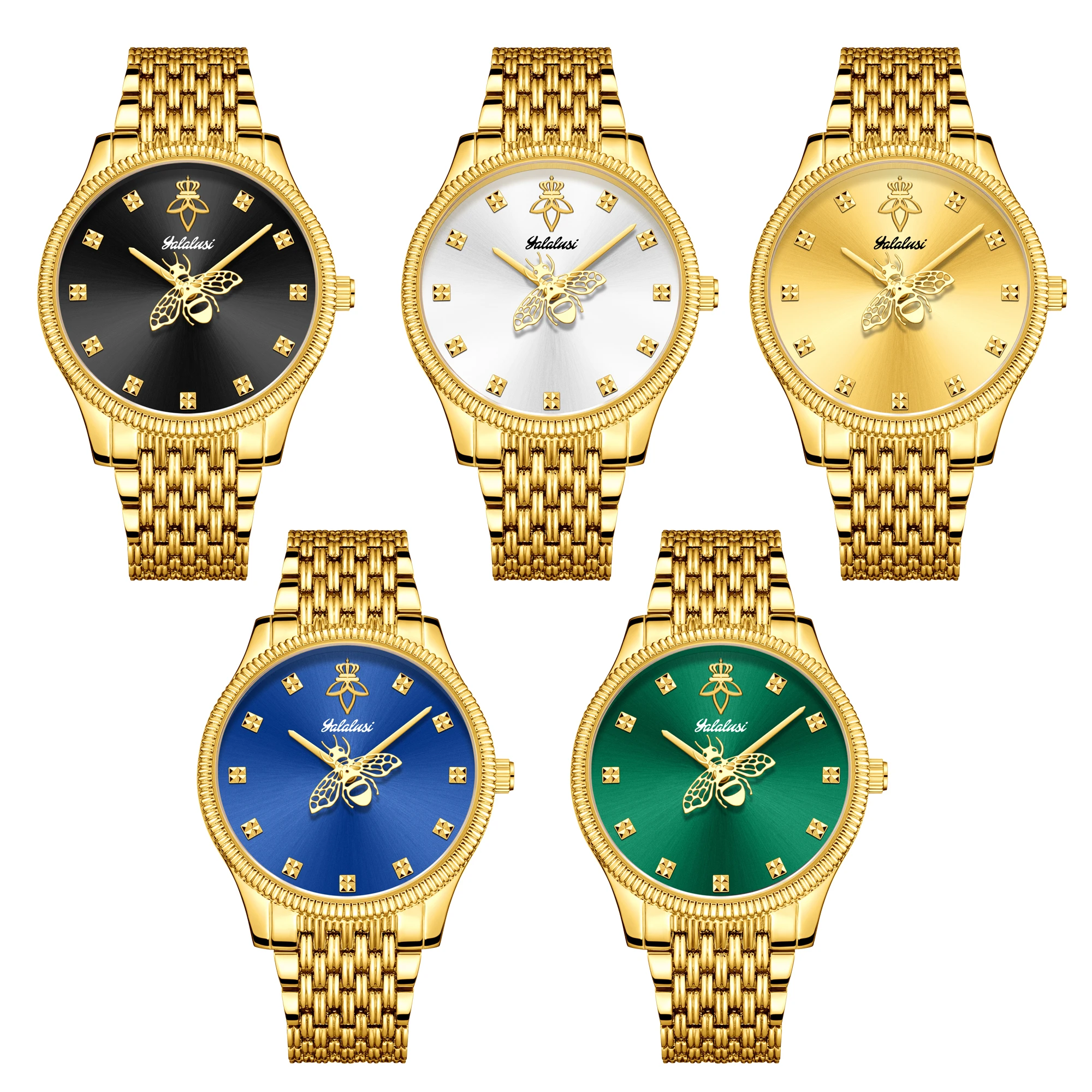 YaLaLuSi brand Elegant Women's Quartz Watch Simple Sun Patterned Case Temperament Gorgeous Gold Gift Box Set Ladies Gift