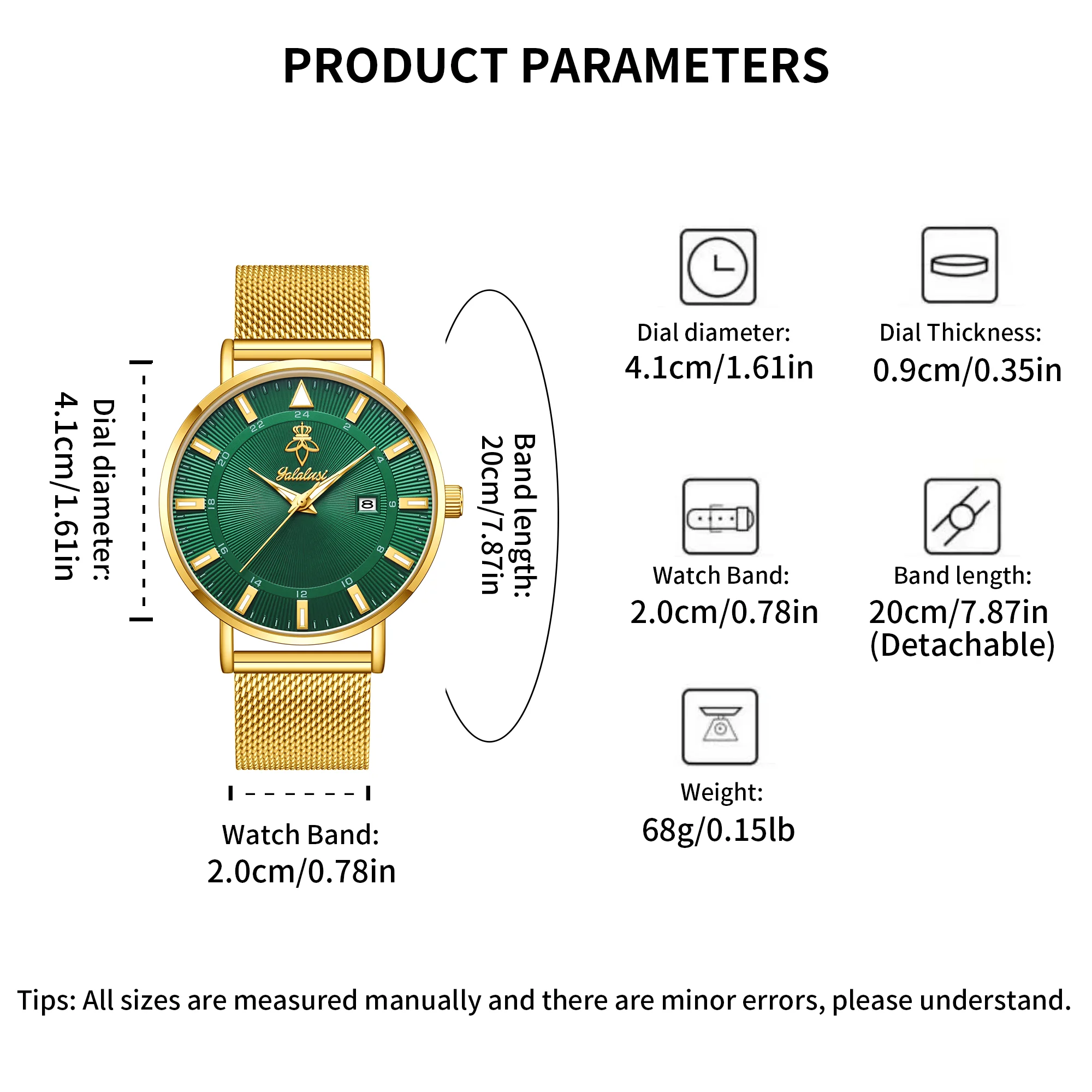 YaLaLuSi brand casual men's quartz watch green disk gold mesh belt business fashion quartz watch simple atmosphere trend watch
