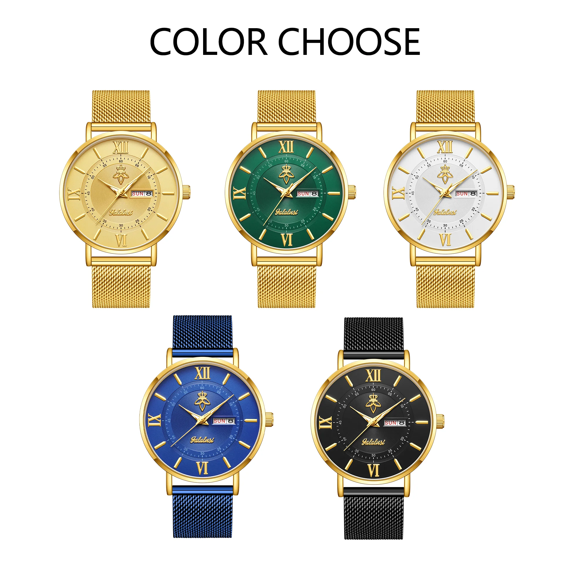 YaLaLuSi Brand Fashion Gold Men's Quartz Simple Business Daily Watch Double Calendar Display Men's Gift Gift Set