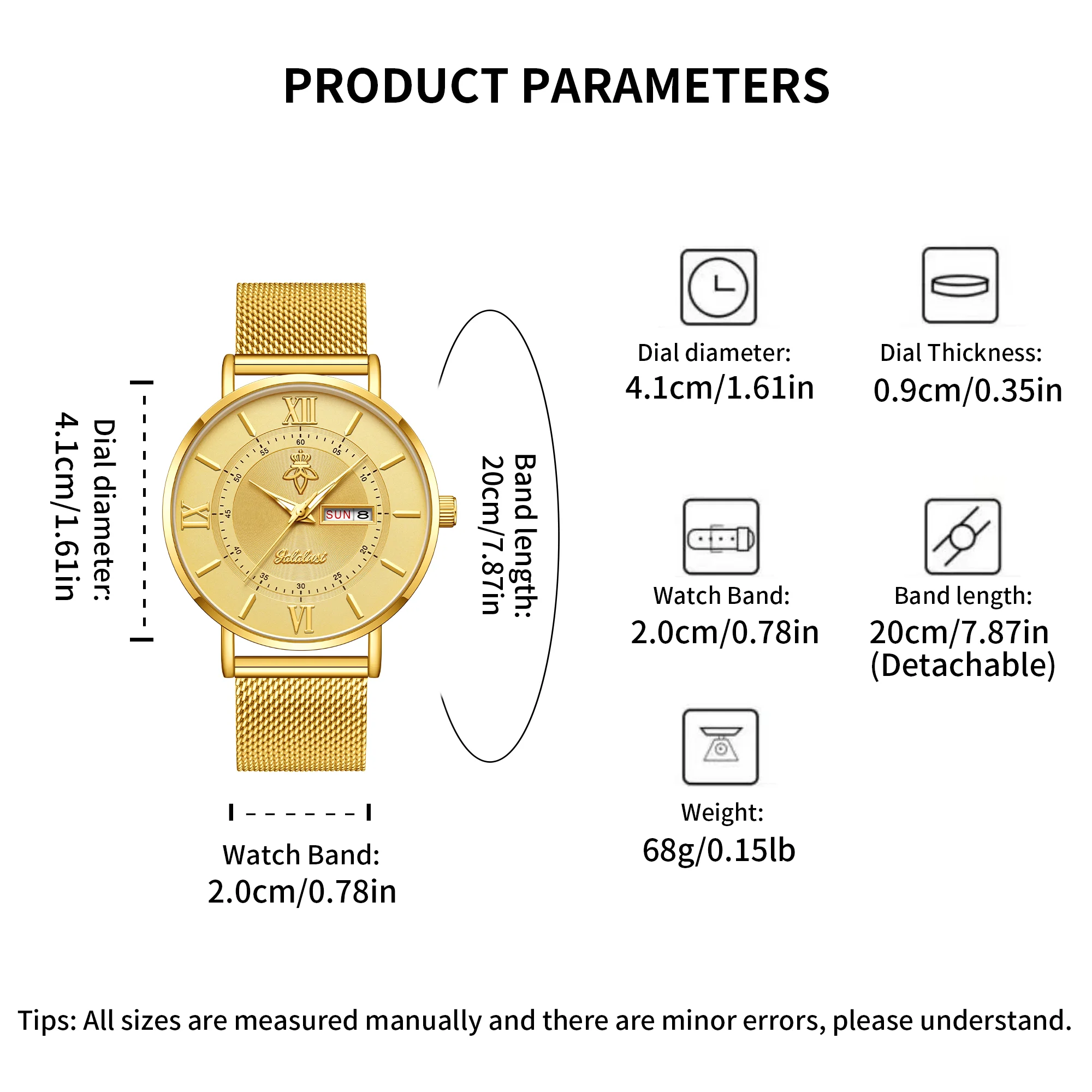 YaLaLuSi Brand Fashion Gold Men's Quartz Simple Business Daily Watch Double Calendar Display Men's Gift Gift Set