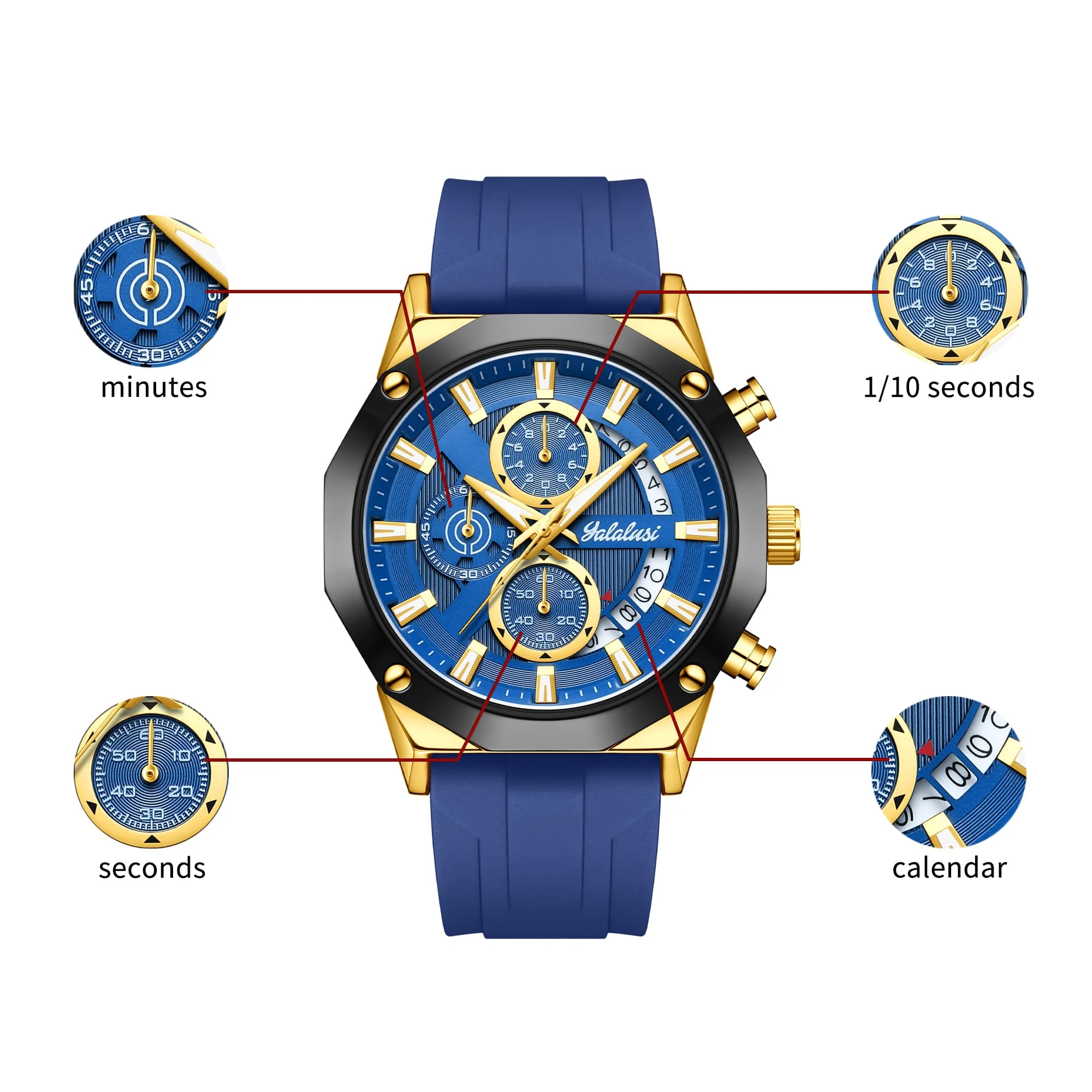 YaLaLuSi brand domineering men's quartz watch polygonal design case personalized luxury multifunction men's gift
