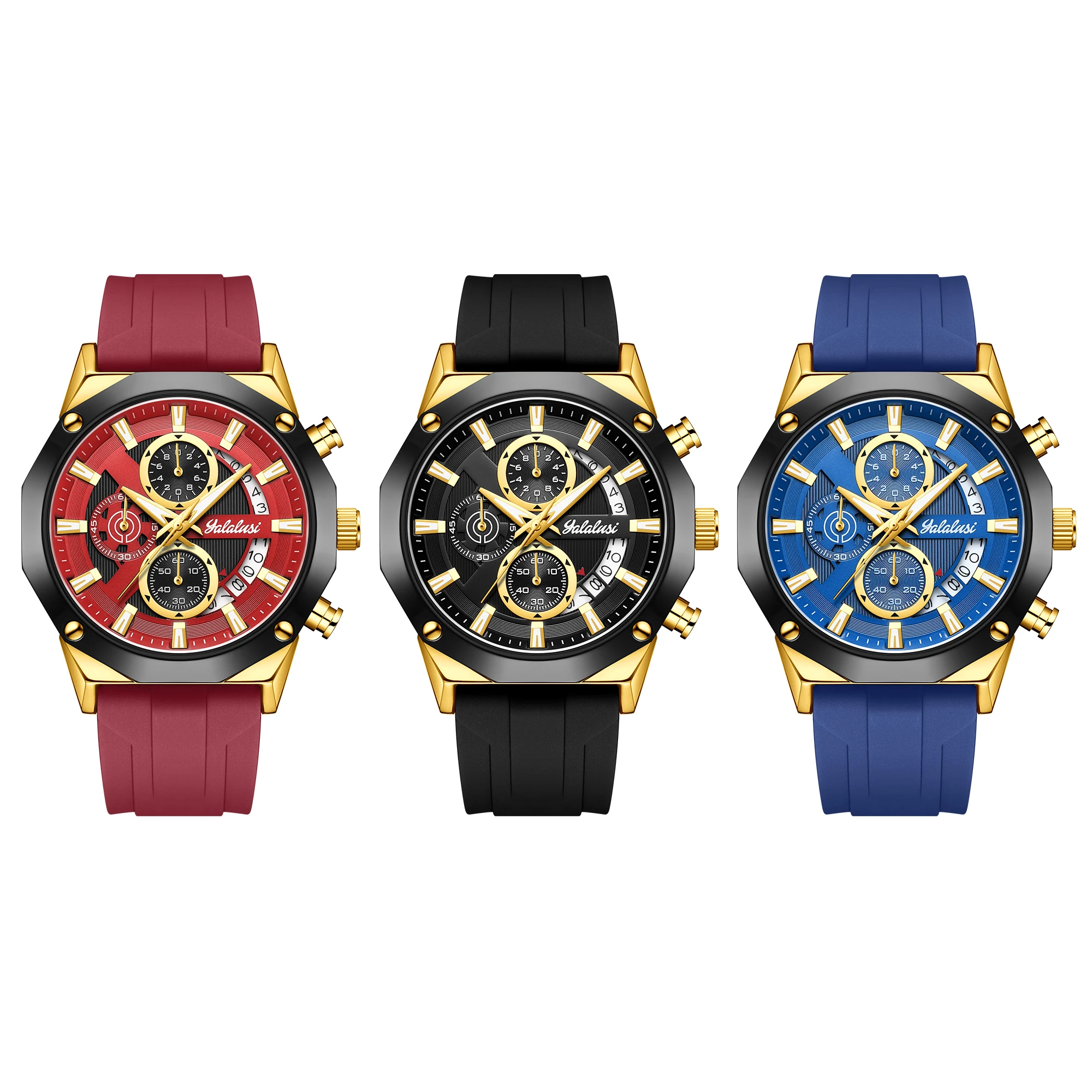 YaLaLuSi brand domineering men's quartz watch polygonal design case personalized luxury multifunction men's gift