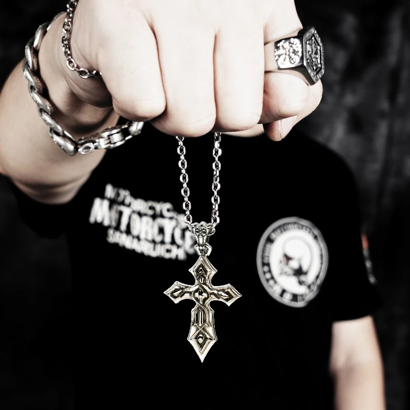 Cross stainless steel necklace for men Thorns Punk vintage style fashion jewelry