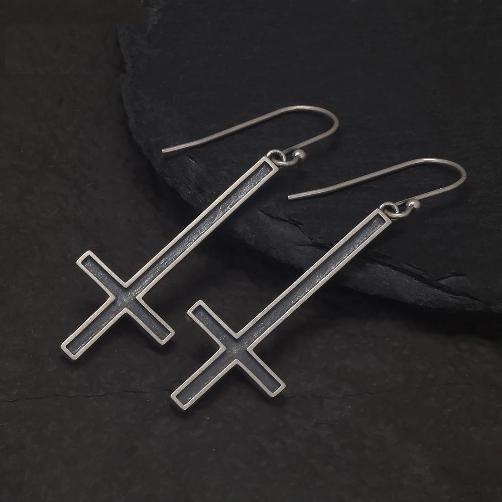 Upside down cross earrings in oxidized 925 sterling silver