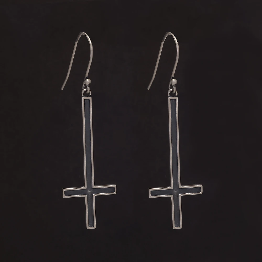 925 Sterling Silver Upside Down Cross Pendant Dangle Earrings for Men Women Gothic Retro Hip Hop Punk Hypoallergenic Ear Jewelry