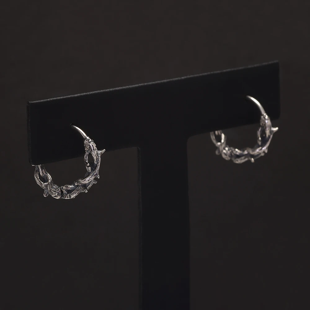 925 Sterling Silver Gothic Thorn Huggie Earrings for Men Women Punk Retro Cool Spiky Hoop Earrings Hip-hop Party Y2K Jewelry