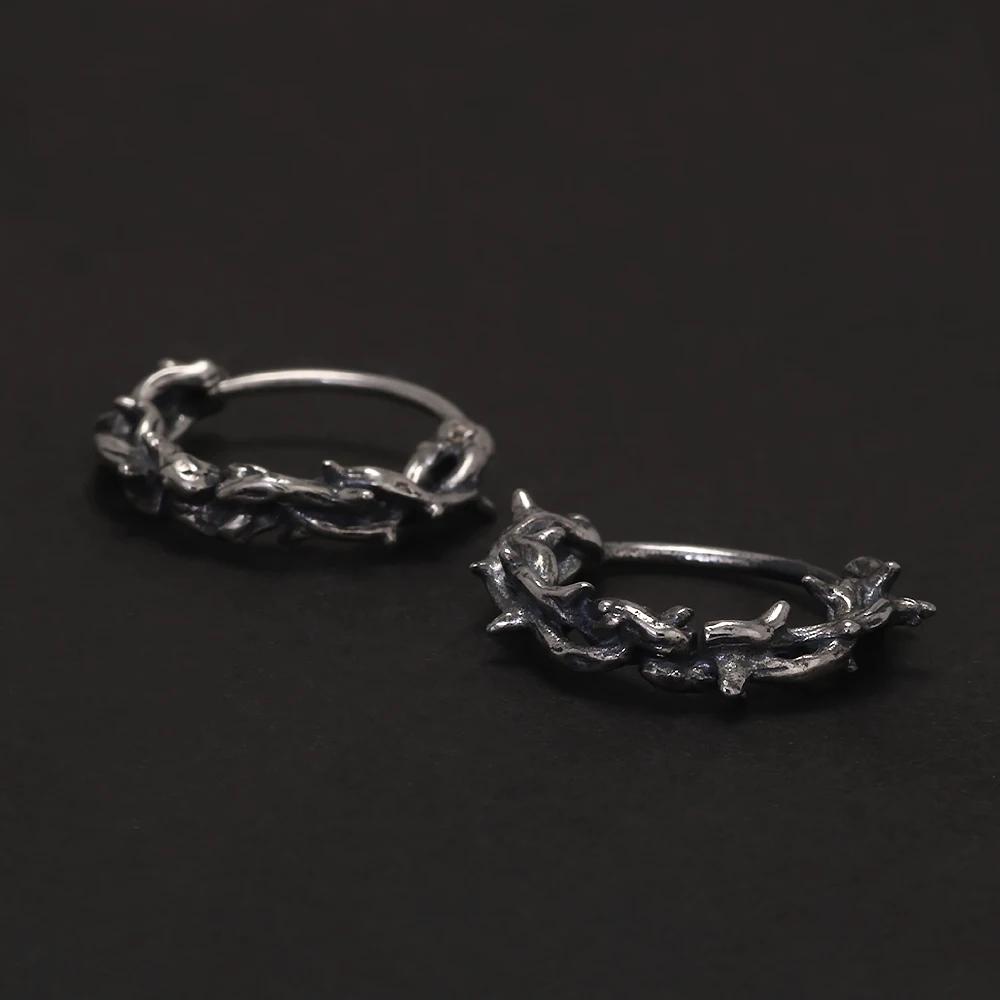 925 Sterling Silver Gothic Thorn Huggie Earrings for Men Women Punk Retro Cool Spiky Hoop Earrings Hip-hop Party Y2K Jewelry