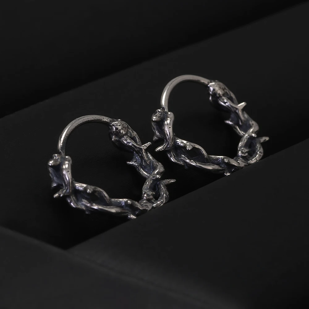 925 Sterling Silver Gothic Thorn Huggie Earrings for Men Women Punk Retro Cool Spiky Hoop Earrings Hip-hop Party Y2K Jewelry