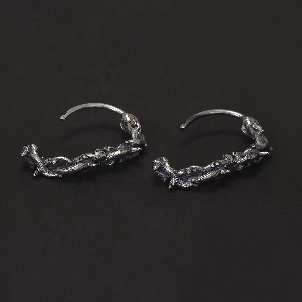 925 Sterling Silver Gothic Thorn Huggie Earrings for Men Women Punk Retro Cool Spiky Hoop Earrings Hip-hop Party Y2K Jewelry